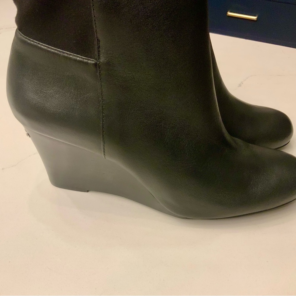 Michael Kors Black Leather WedgeHeeled Boots with Silver Detail